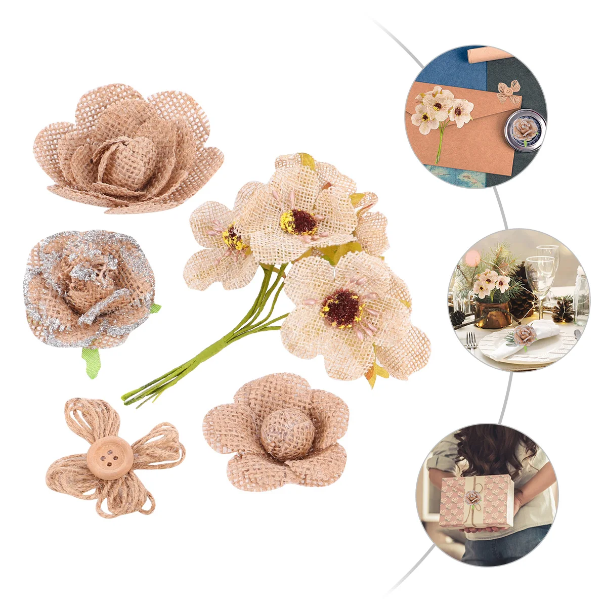 

20Pcs Burlap Flowers Handmade Rustic Linen Decorations Christmas Wedding Party Gift Craft DIY Ornament Burlap Flowers