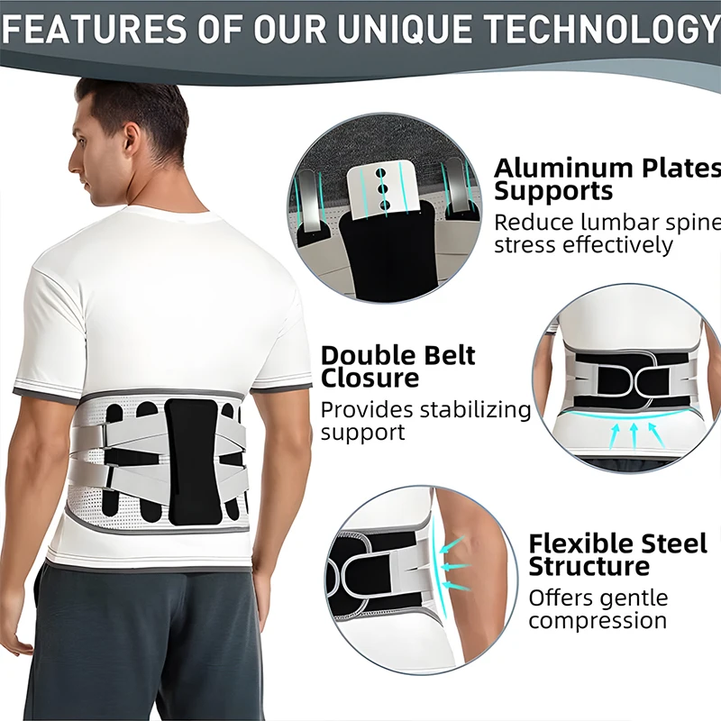 Lumbar Back Support Belt Orthopedic Lumbar Brace with Large Area Aluminum Support for Lower Back Pain Relief, Herniated Disc