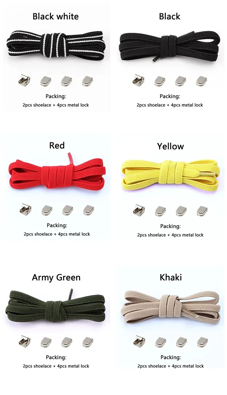 1 Paar flache Schnürsenkel für Turnschuhe, elastische Schnürsenkel ohne Krawatten, drücken Sie die Metallverschluss, Lazy Shoes, Spitze, Gummiband-Zubehör – Detail 9