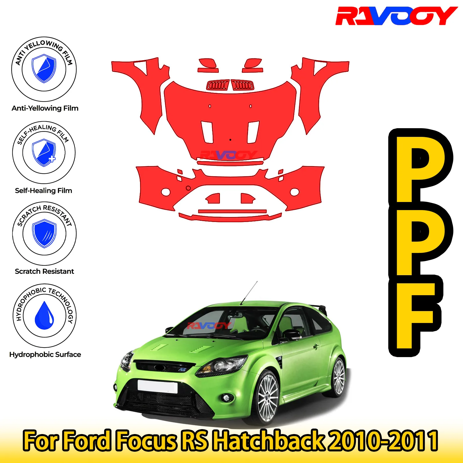 

For Ford Focus RS Hatchback 2010-2011 Glossy Matte Black Precut front PPF Kit Paint Protection Film