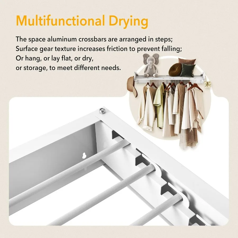Wall Mounted Laundry Drying Rack with 6 Aluminium Poles for Home Use Foldable and Collapsible Design for Efficient Clothes Dryi