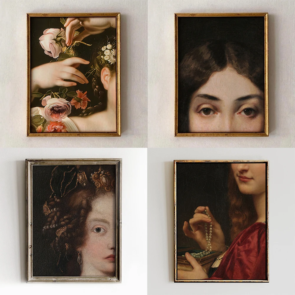 Funky Altered Art Print Poster Vintage Woman Portrait Art Print Canvas Painting Renaissance Baroque Style Art Poster Bedroom Art