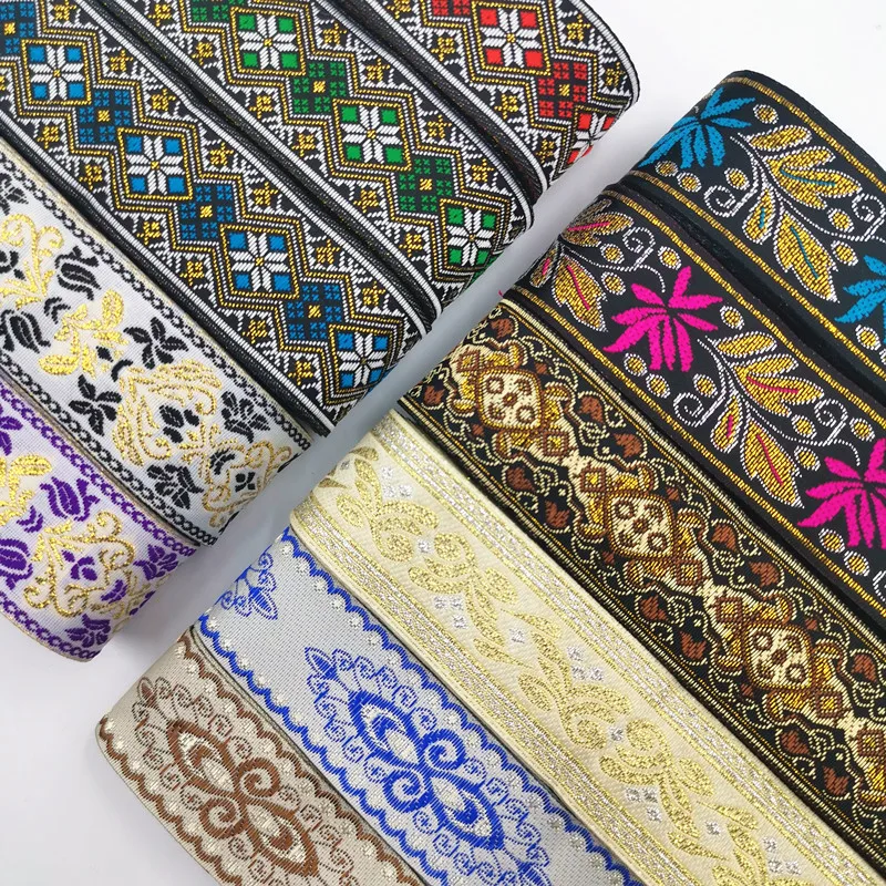 7 Meters 3.3cm 1.3‘\'Stylish Floral Embroidered Straps Jacquard Ribbons Woven Lace Trim For Garment Bag Curtain Sewing Fabric