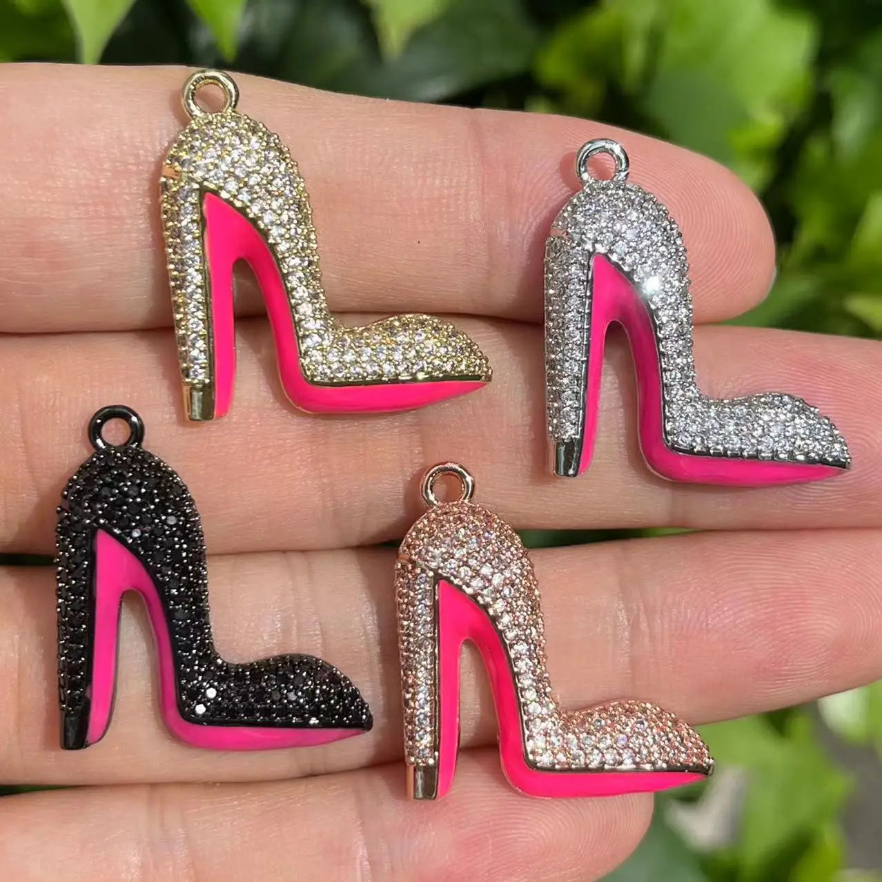 

5pcs Cubic Zirconia Pave High Heel Shoes Charms Pink Pendants For Woman Fashion Jewelry Accessories Bracelets Necklace Making