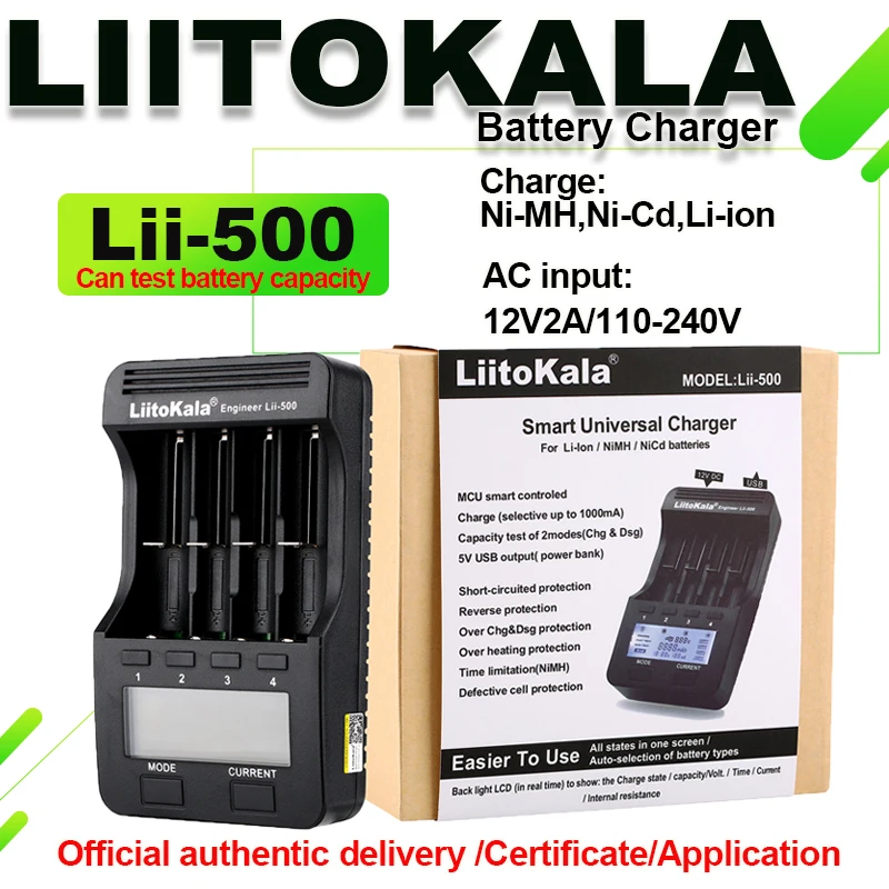 Liitokala lii-500 li-202 lii-100 li-402 شاحن بطارية 3.7 فولت/1.2 فولت 18650/26650/16340/18500 شاحن بطارية مع شاشة lii500