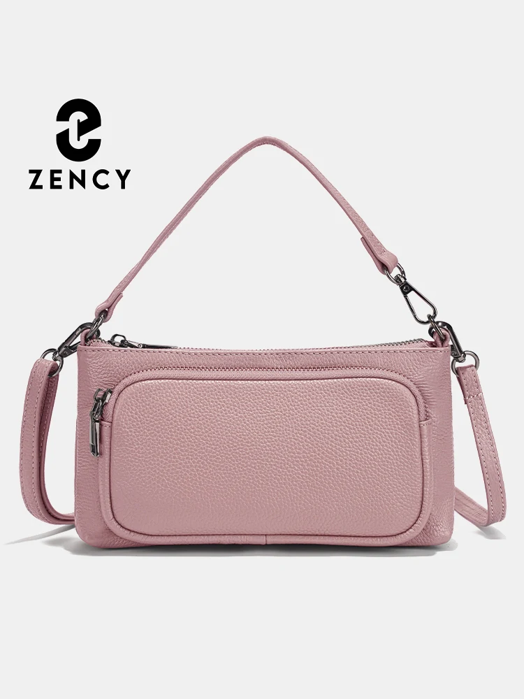 Zency Women's Simple Shoulder Bag Crossbody Multi-pockets Leather Handbag Genuine Cowhide Satchels 2025 Purses Summer Bag