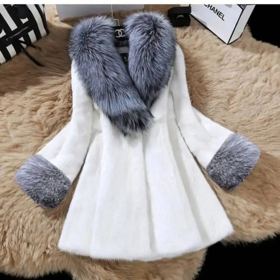 

2025 New Korean Version Fashion Imitation Mink Medium And Long Fox Collar Shows Slim-Fitting Thin Fur Coat