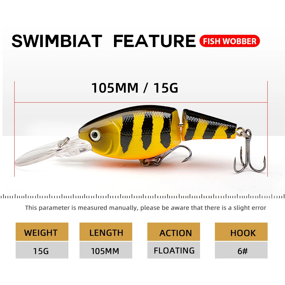 Agoie 3pcs 105mm 15g Deep Diving Jointed Crankbaits Floating Rattling Wobblers for Bass Pike