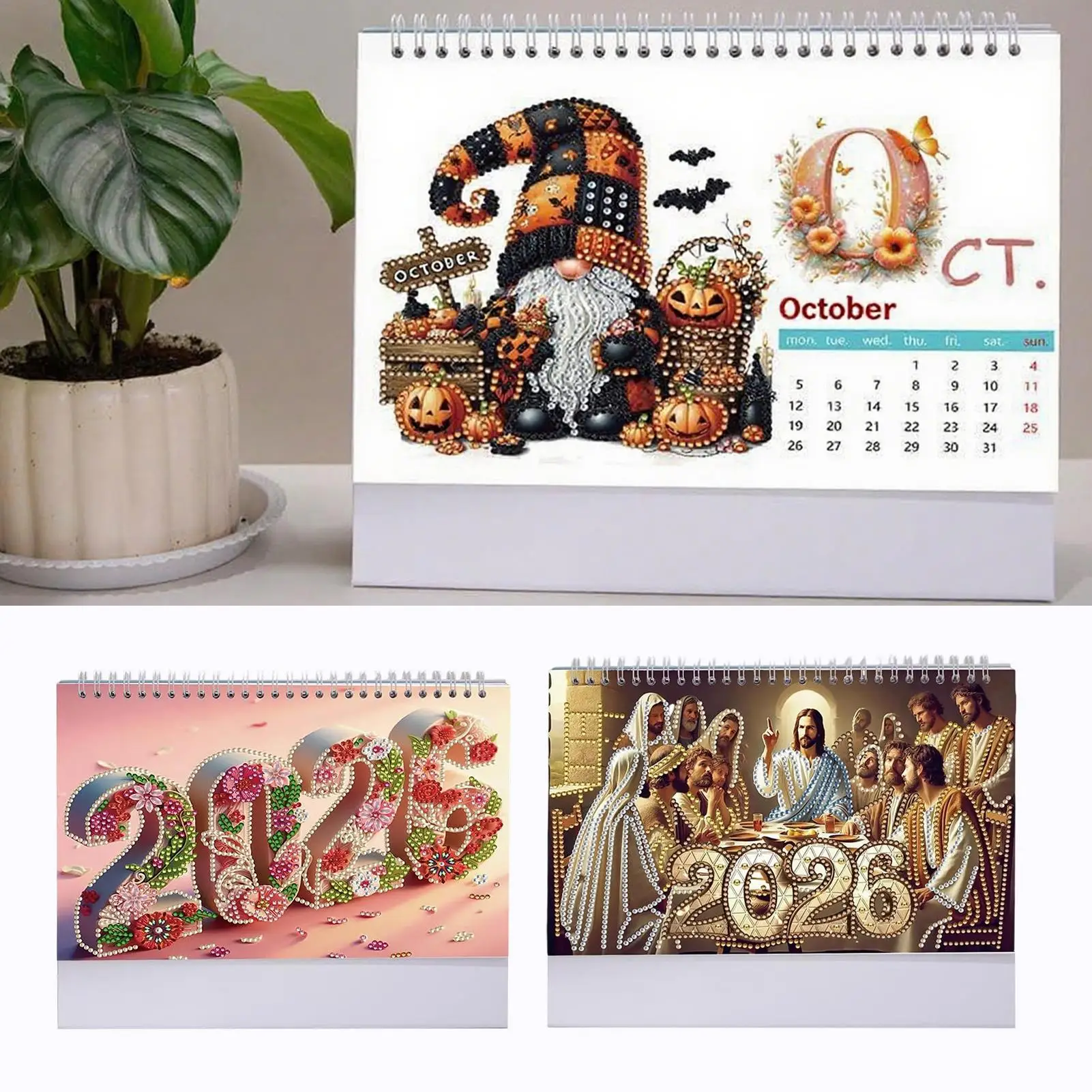 Gem Painting Calendar For Desk 2026 Crystal Painting Monthly Desk Calendar Monthly Funny Organization Cartoon Decor For