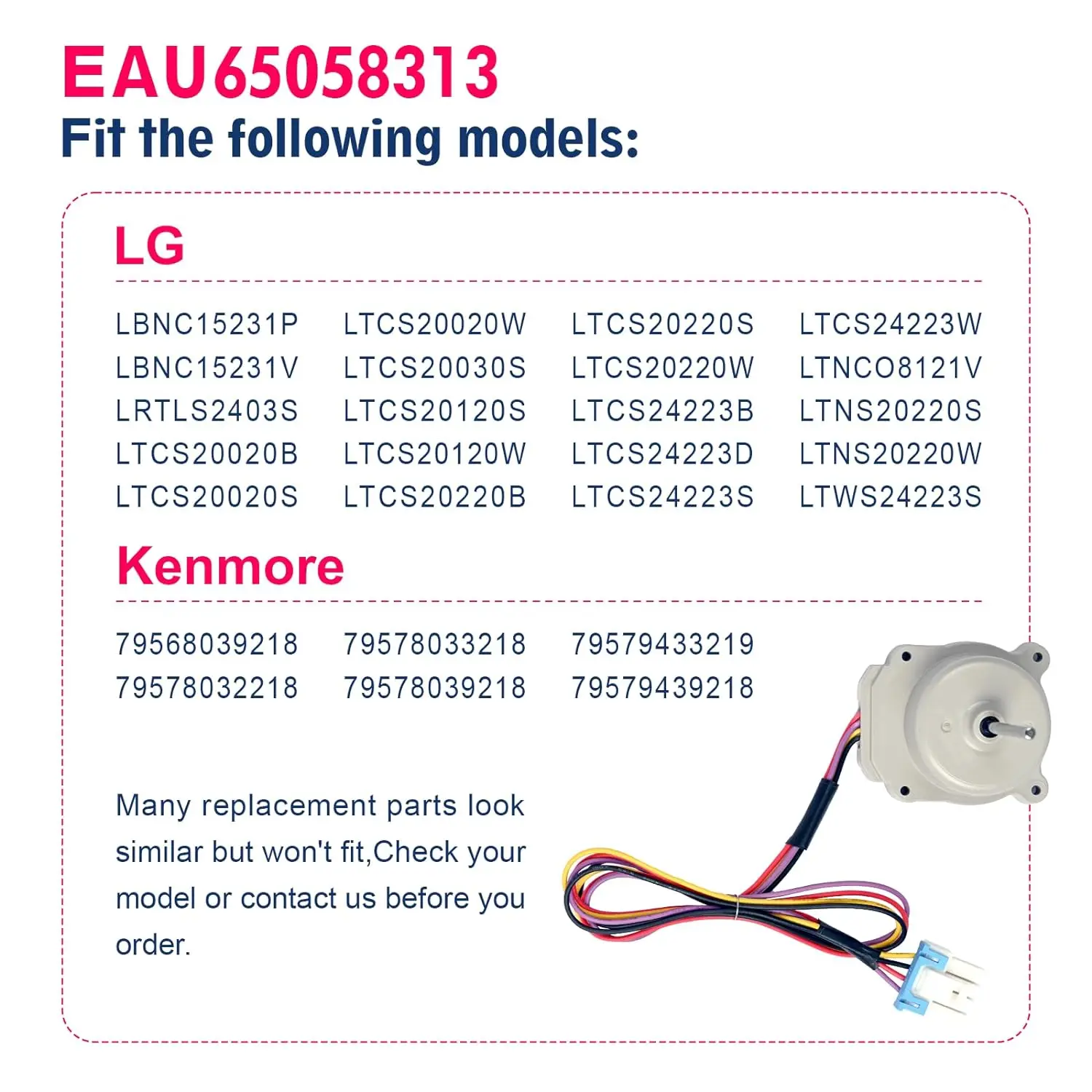 EAU65058313 Refrigerator Evapoartor Fan Motor EAU63103001 Fit for L G Ken-more freezer ODM-056F-13 AP7178307 PS16662420