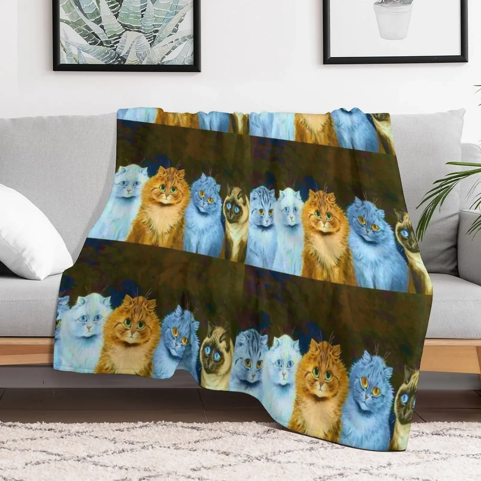 Louis Wain 'Five Big Eyed Cats' Cat Painting Victorian Throw Blanket Blankets For Bed Sofa Blankets