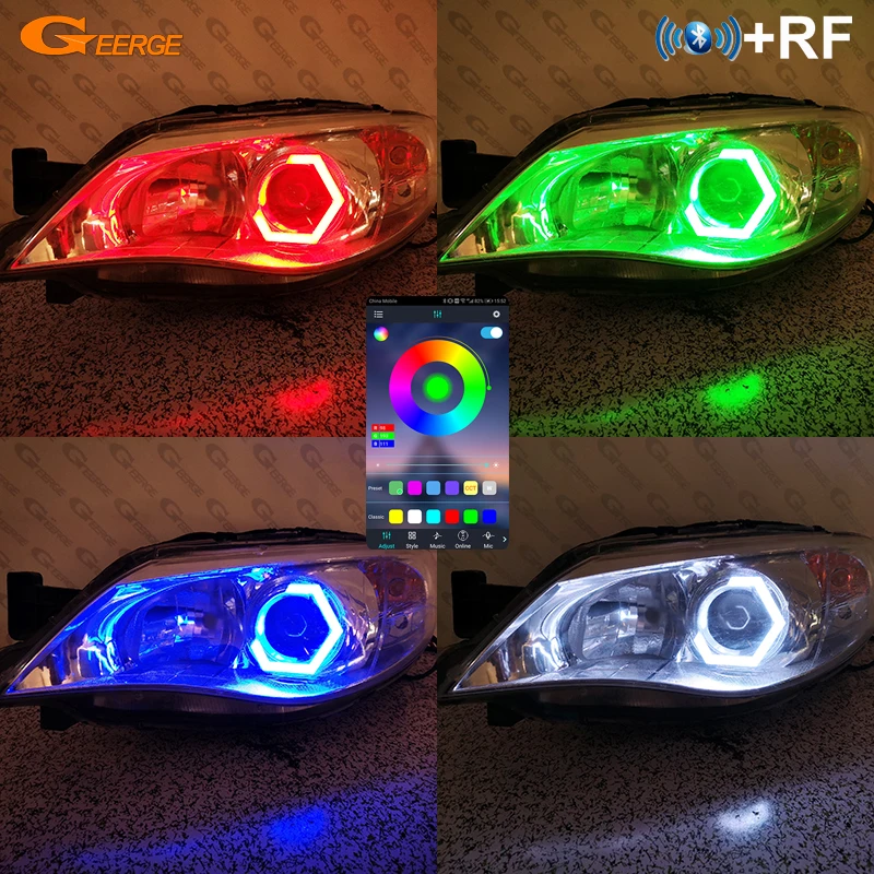 

For Subaru Impreza WRX STI 2006 2007 - 2021 Bluetooth APP Dynamic Sequential Multi Color RGB LED Angel Eyes Kit Hex Halo Rings