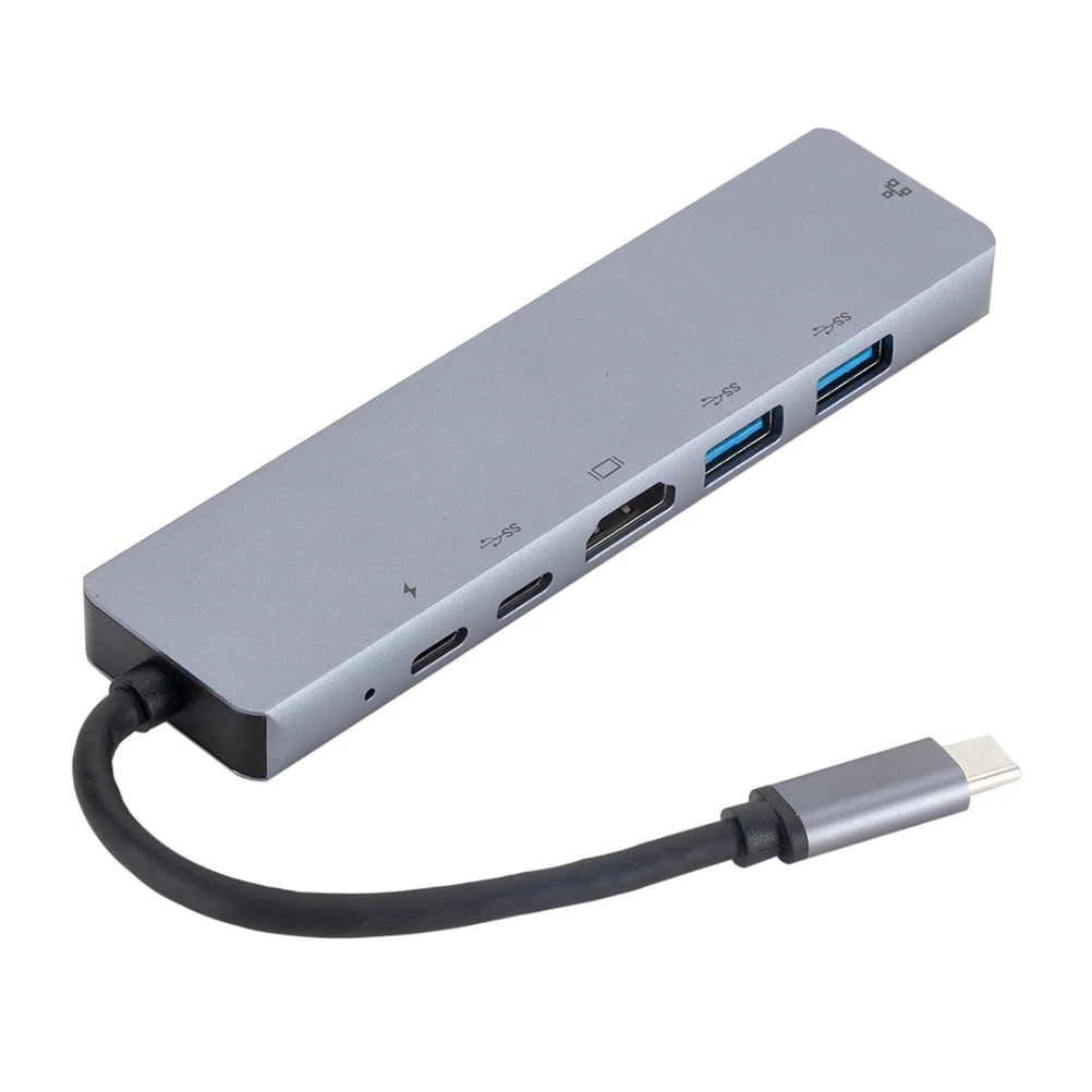 

6 In 1 Usb Type C Adapter Pd Charging Gigabit Ethernet Port Compact Portable For Laptop Silver Light Grey