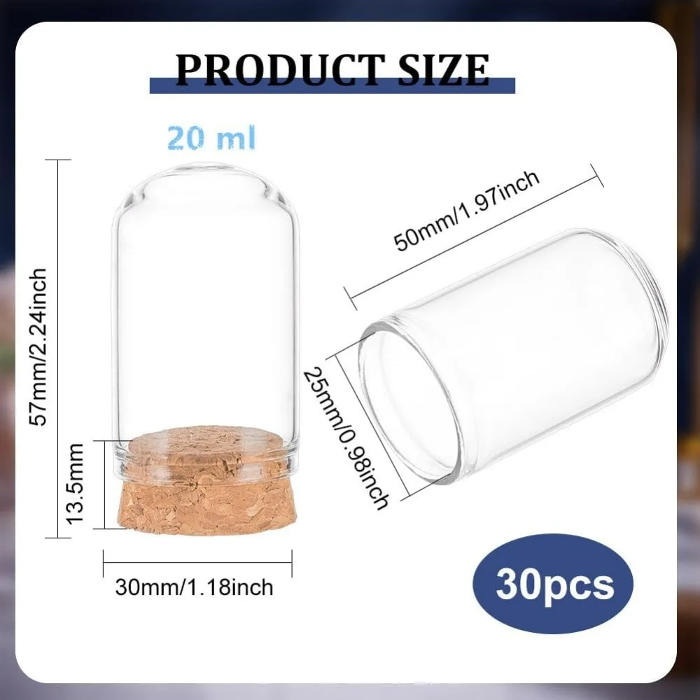 30 Pack 20ml Glass Jars Bottles Glass Display Cloche Dome Decoration Bottles 1.95x1.2