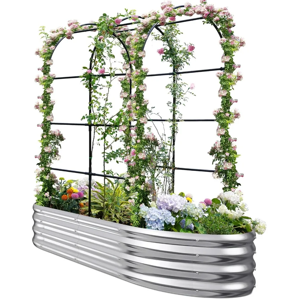 

С арочной решеткой, оцинкованный садовый ящик, садовый ящик для садоводства, вьющихся овощей, приподнятые кроватки