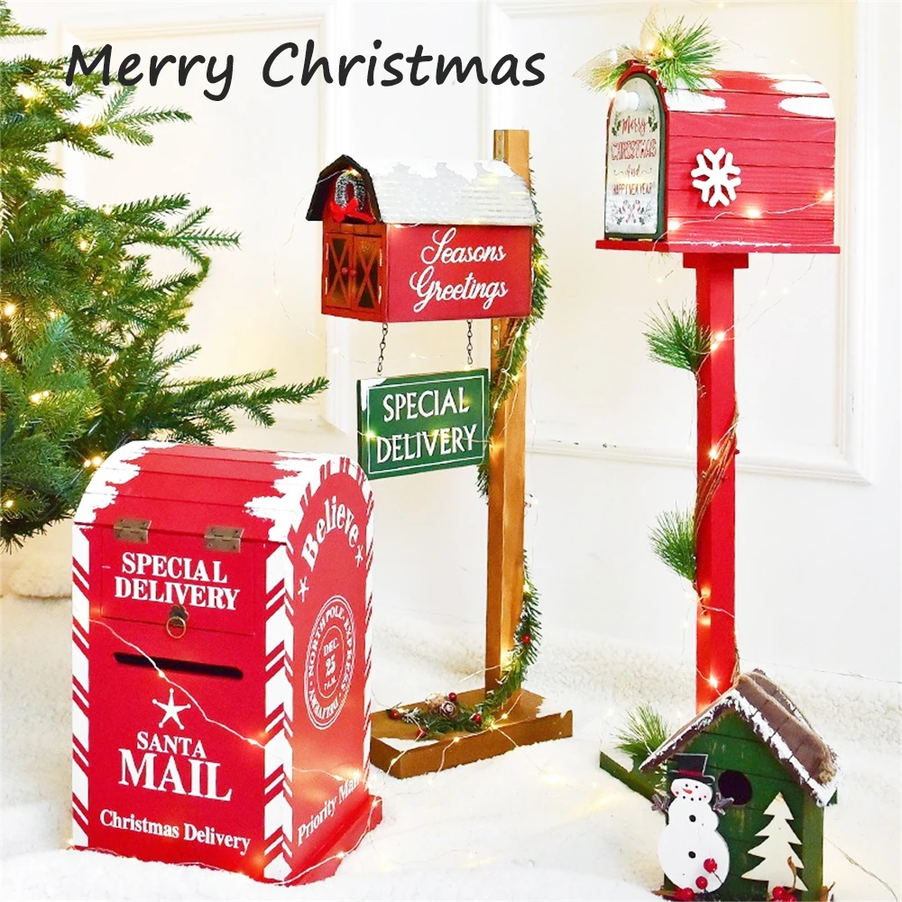 

2023 Creative Christmas Home Decorations Large Size Wooden LetterBox Postbox Bird's Nest Props Xmas Office Party Decor Gifts Hot