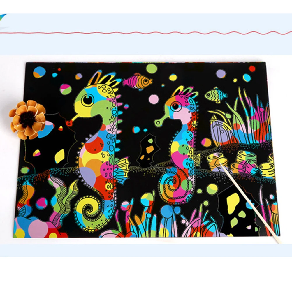 4 عبوات من ورق الخدش الورقية للأطفال، رسم قوس قزح، كتاب جرافيتي أسود صغير للأطفال