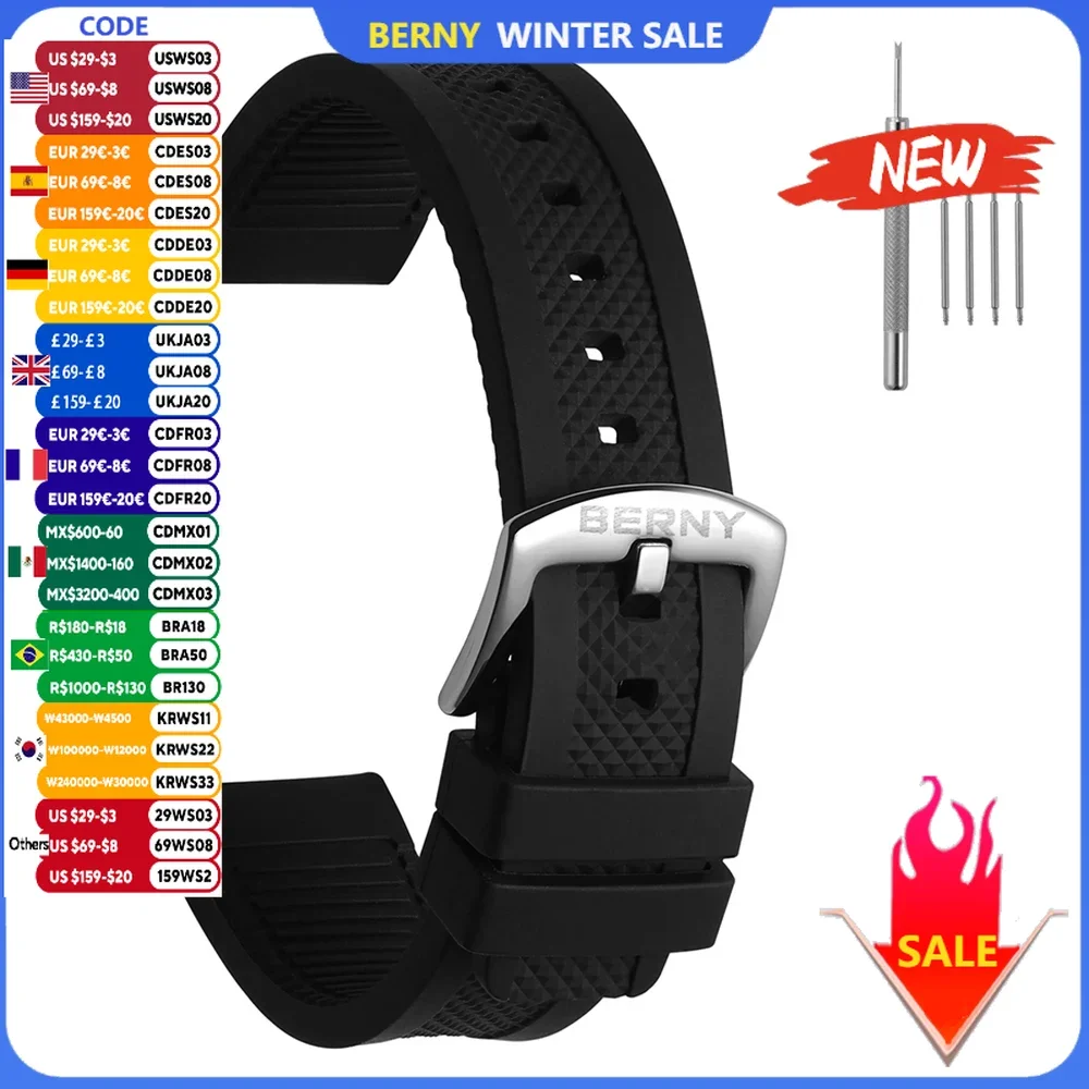 22mm Silicone Watch Bands Waterproof Replacement Watch Straps Stainless Steel Buckle Accessories Soft Rubber Watchbands for Men