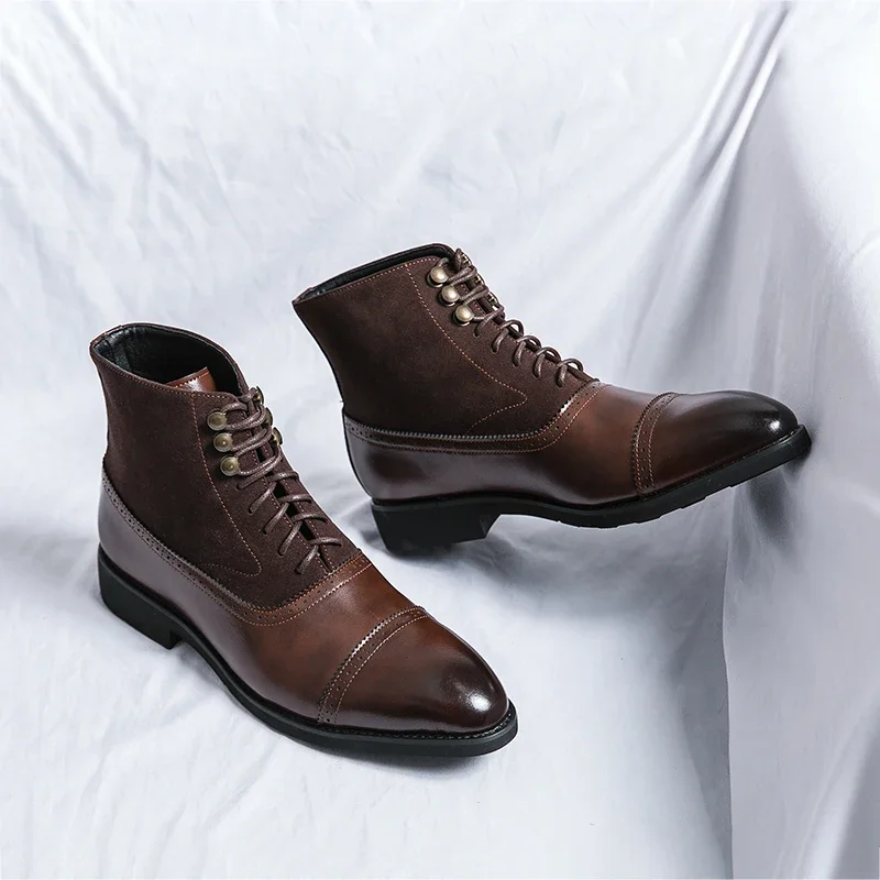 Men Lace Up Point Toe Dress Boots Work Office Dress Shoes