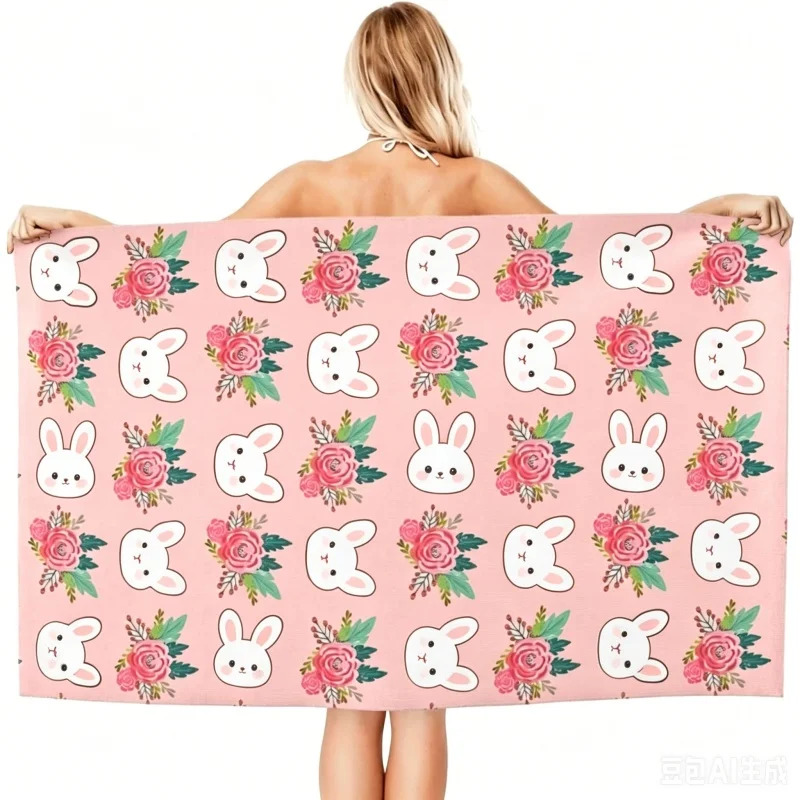 Newest French Bulldog Floral Print Beach Towel Cute Puppy Pattern Soft Bath Towel Quick Dry Travel Towel