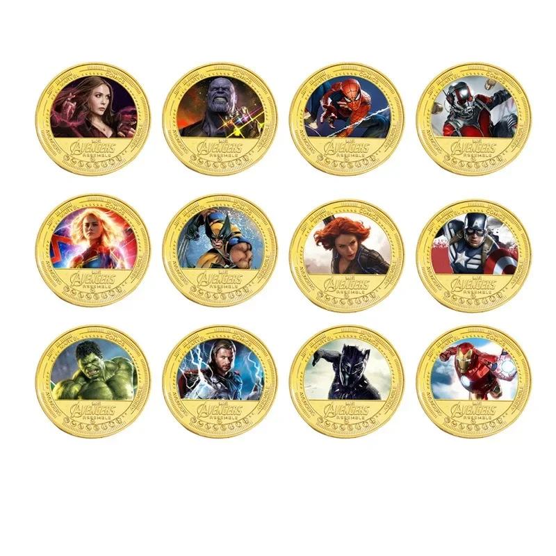 Disney Marvel Series Coin Anime Figure American Avengers Spider-Man Iron Commemorative Collection Badge Gold Coin for Kids Gift