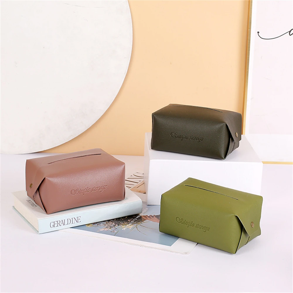 Nordic PVC Leather Tissue Box, Portable, Desktop, Toilet Paper Holder, Napkin Storage Box, WC Paper Container, Home Decoration