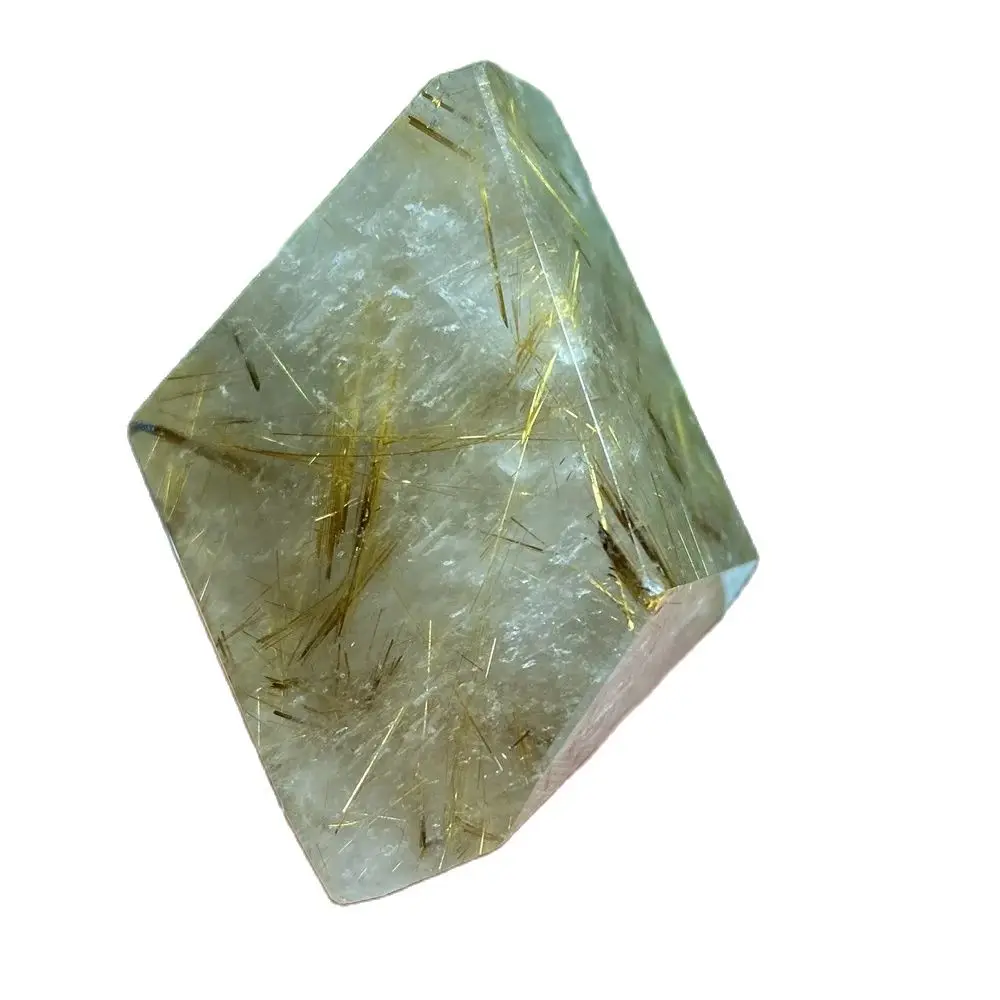 Gold Rutilated Quartz Hair Crystal Point Polyhedral Natural  Mineral Energy Healing Stone Home Decorations Palm Gift Specimen