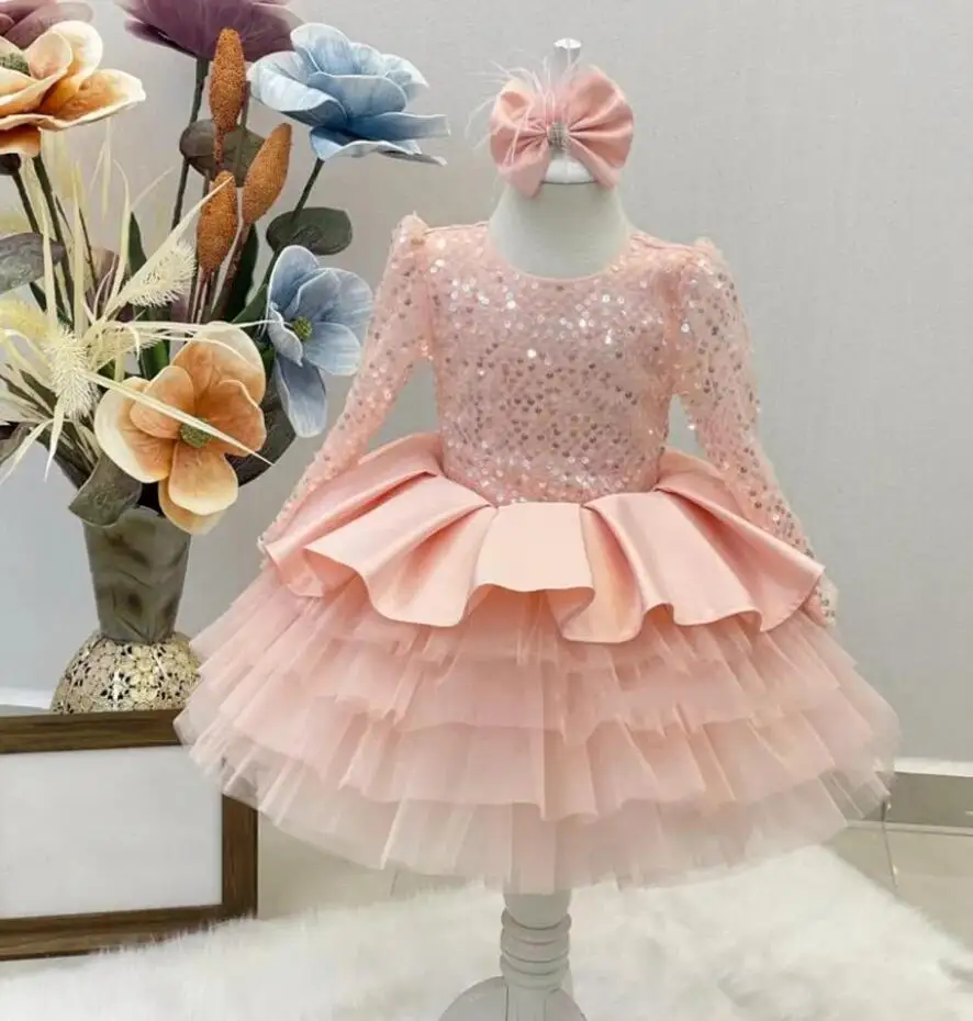 

Sequin Big Bow Baby Girl Dress 1st Birthday Party Dress Tutu For Girl Palace Princess Evening Dresses Kid Clothes