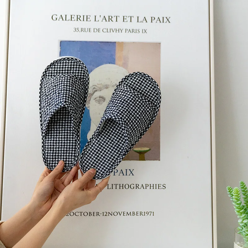 Nordic Stitched Home Fabric Slippers Thickened Silent Floor Anti-slip Indoor Autumn Winter Sewing Sandals Home Comfortable Sl...
