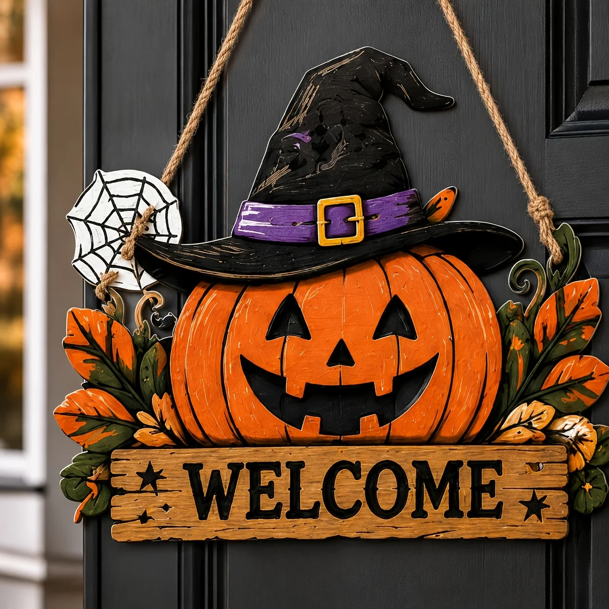 2/1 Piece Set, Large Size Thick 2D Flat Halloween Pumpkin with Hat and Spider Web Wooden Door Sign, Wooden Hanging Decoration, with Rope, Rustic Halloween Door Hanging, Suitable for Front Door, Porch, Entrance, Walls, and Party Decorations, Durable Wood, Decorative Ornament, Suitable for Multiple Holiday Gifts, Halloween Gift
