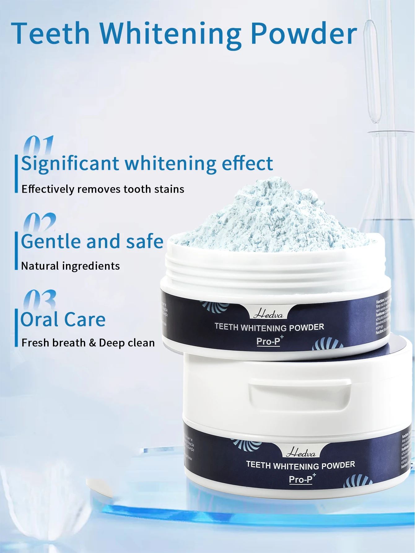 Hedva Travel-Size Teeth Whitening Powder Mint Flavor Remove Yellow Stains Freshen Breath Daily Oral Hygiene Tool