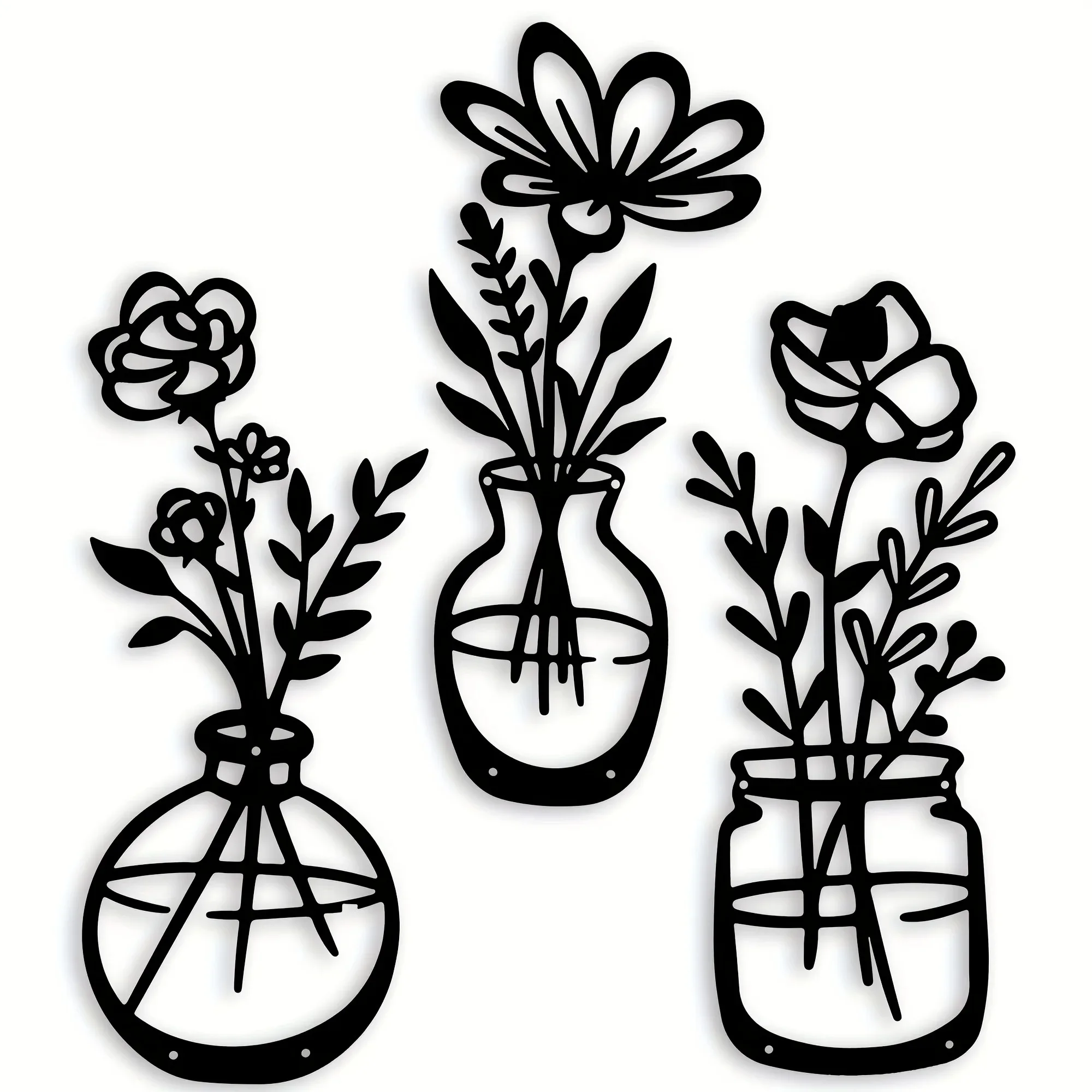 

HELLOYOUNG 3pcs/set Black Metal Flower Wall Mounted Decor Art Flower Signs Sculpture Patio Balcony Home Decor Wall Sticker Decor