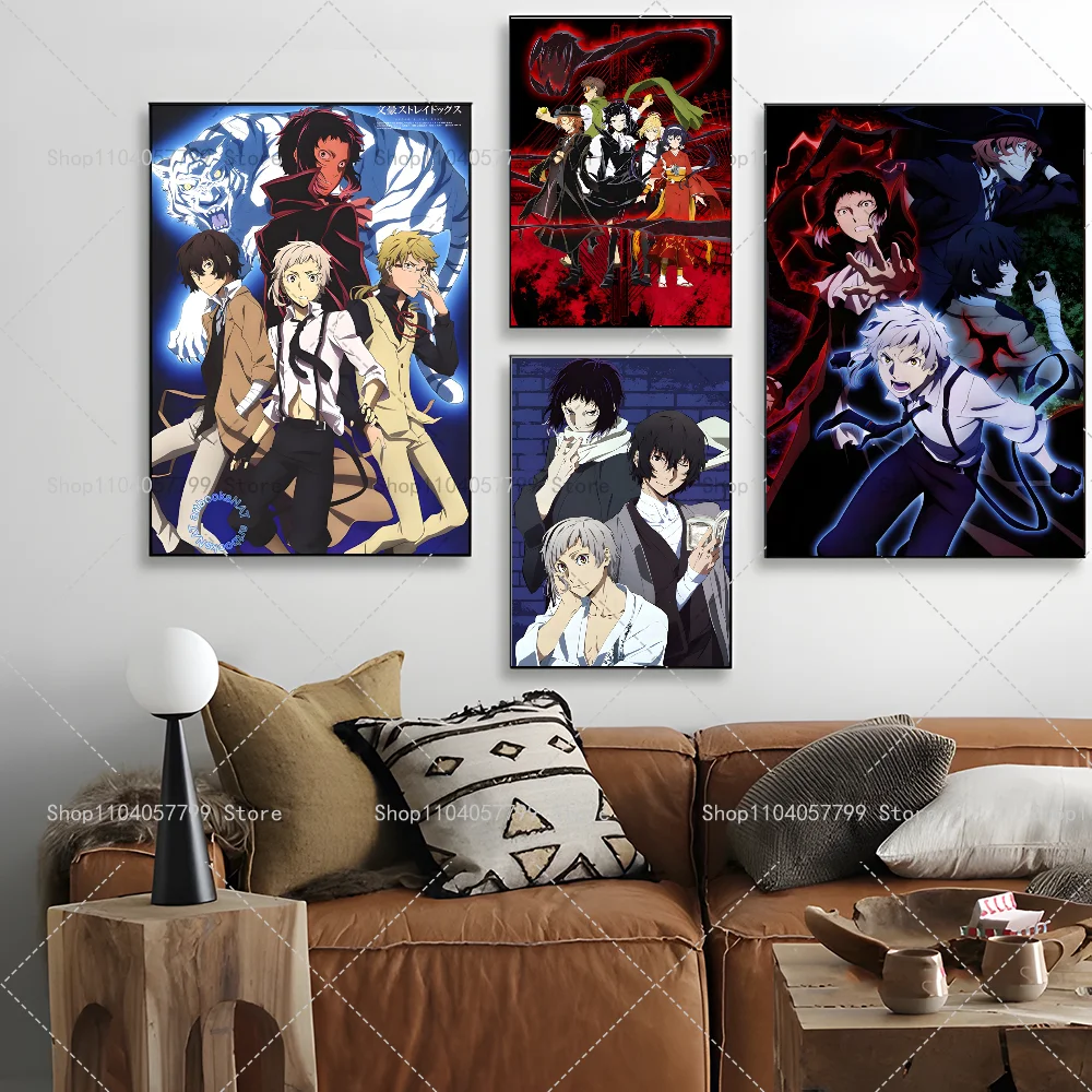 1PC Classic Japan Anime Bungou Stray Dogs Poster Self-adhesive Art Waterproof Paper Sticker Coffee House Bar Room Wall Decor