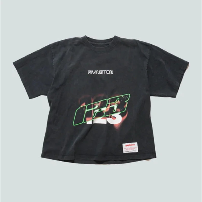 

Дышащая хлопковая мужская и женская свободная черно-белая футболка с коротким рукавом RRR123, винтажная потертая черная футболка с рисунком, топы