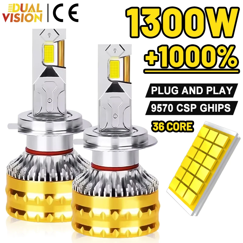 

1300W H4 H7 H1 LED Headlight 2000000LM 6000K Led Car Lamps Canbus H11 H8 H9 9005 HB3 9006 HB4 9012 HIR2 Fog Lights 2 Copper Tube