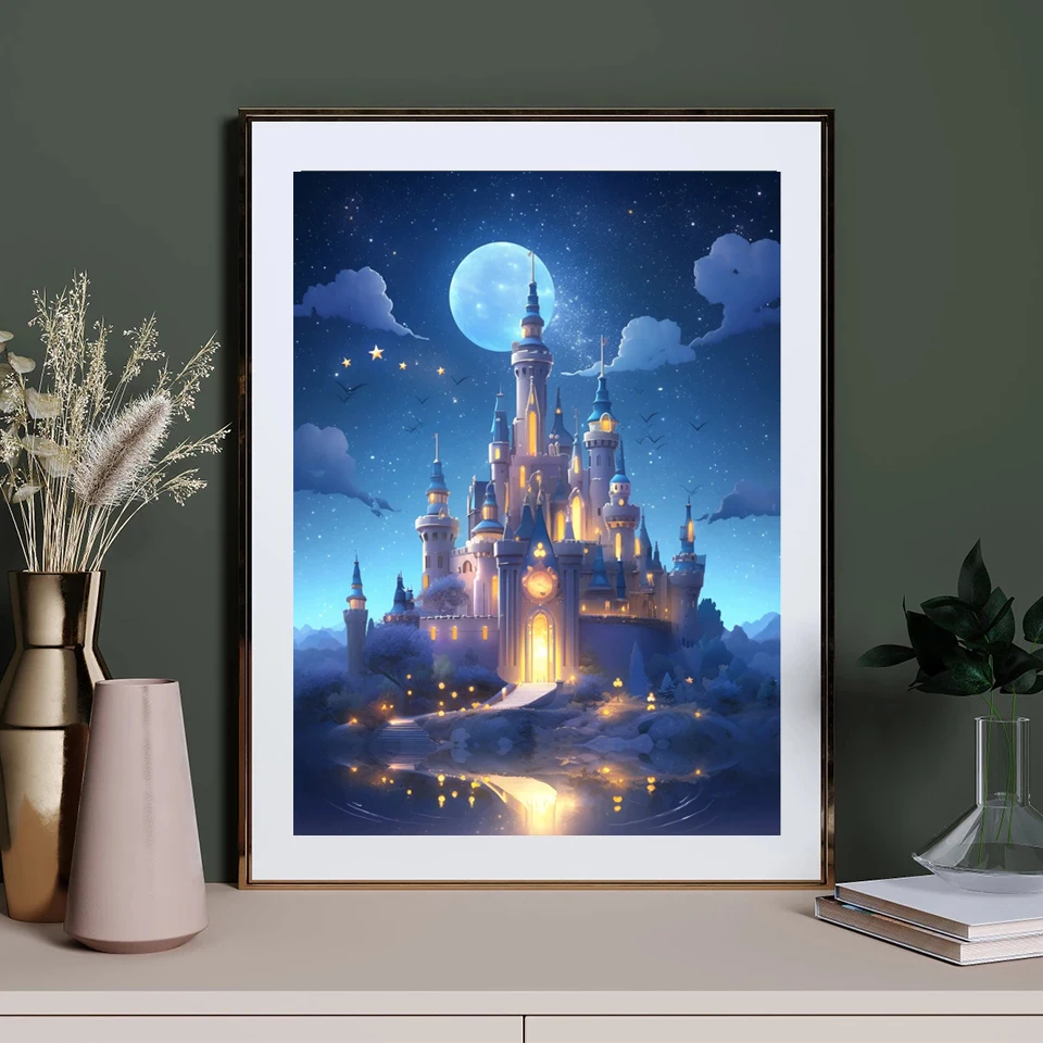 5D Diy Diamond Painting New 2024 Full Square Round Dream Castle Diamond Embroidery Mosaic Fantasy Moon Landscape Home Decor