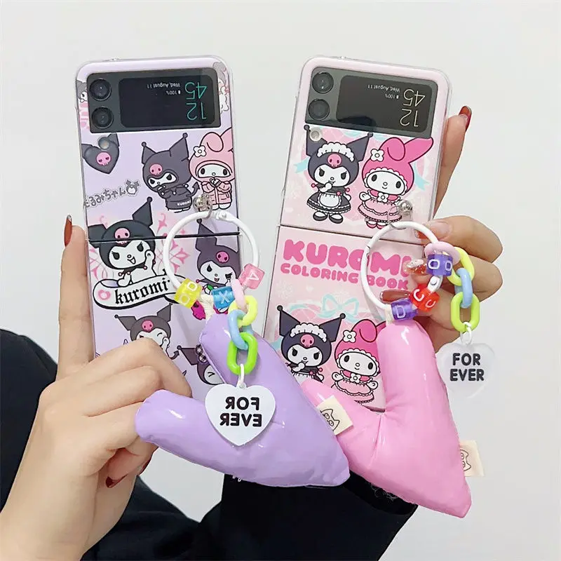 

Новинка чехол для телефона Sanrio Kuromi My Melody с ремешком для Samsung Galaxy Z Flip 3 4 5 Z Флип 6 флип-чехол из жесткого поликарбоната с защитой от падения