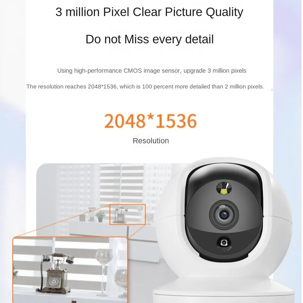 360 °   Telecamera di sorveglianza WiFi wireless Visione notturna 2K Telecamera interna WiFi Citofono vocale Monitoraggio automatico