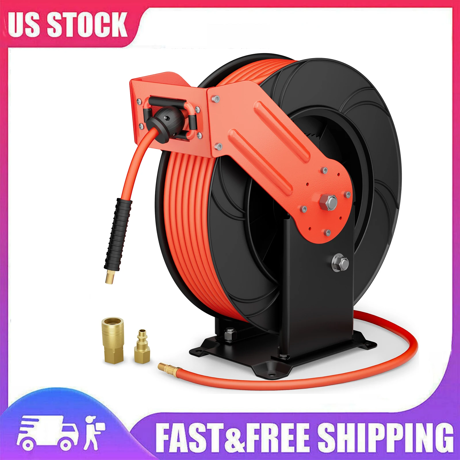 

3/8 Air Hose Reel 20m Automatic Rewind Commercial Reel Wall Mounted with Swivel Bracket Quick Coupler Air Compressor Accessories