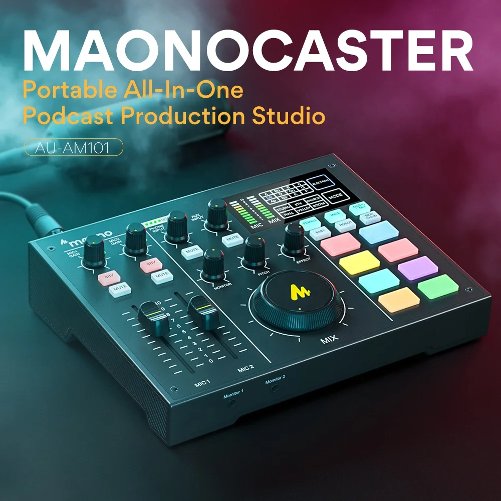 MAONO Scheda audio Registrazione Interfaccia audio Mixer Scheda audio esterna Streamer live con mixer podcast con riduzione del rumore