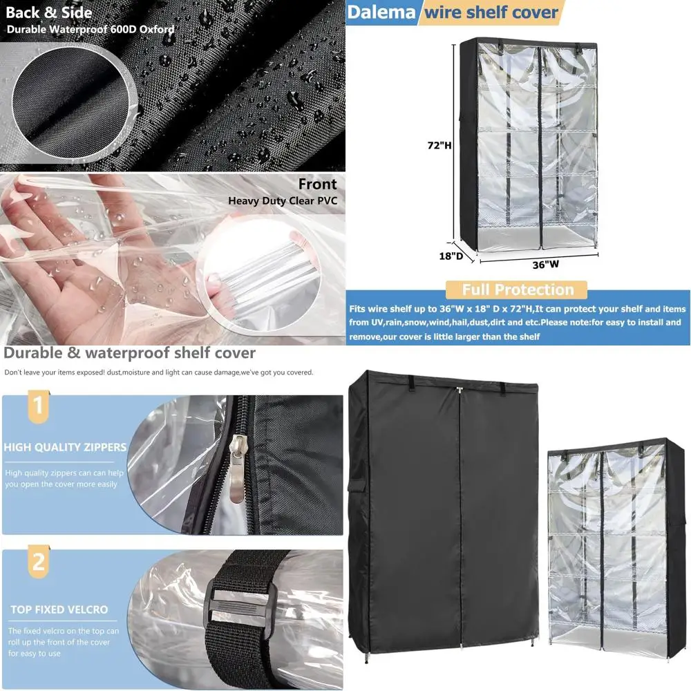 

Прочный чехол для уличной полки для хранения из ткани 600D, 36x18x72, всепогодный, с молнией и прозрачной передней панелью