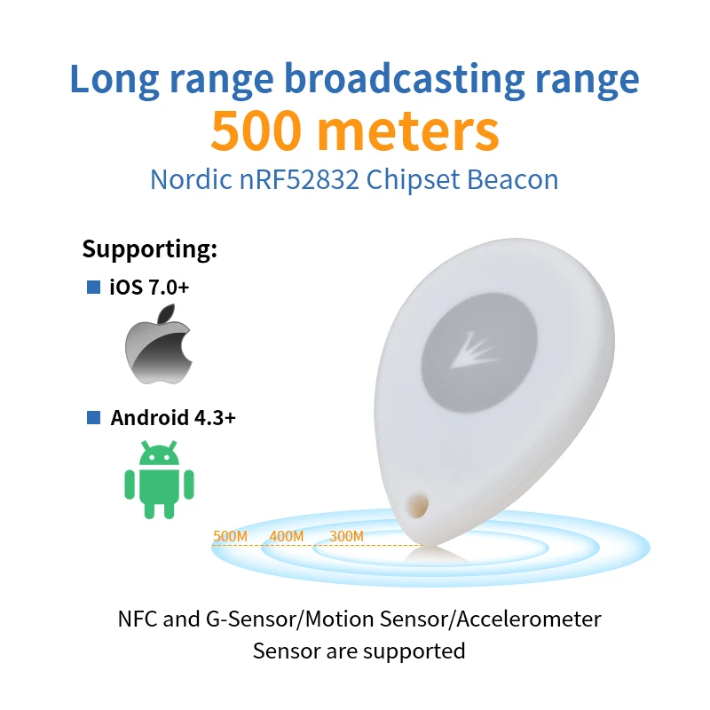 Capteur de mouvement nordique nRF52832 BLE 5.2 NDavid iBecopropriété IP67, étiquette portable pour suivi répété, solution IoT