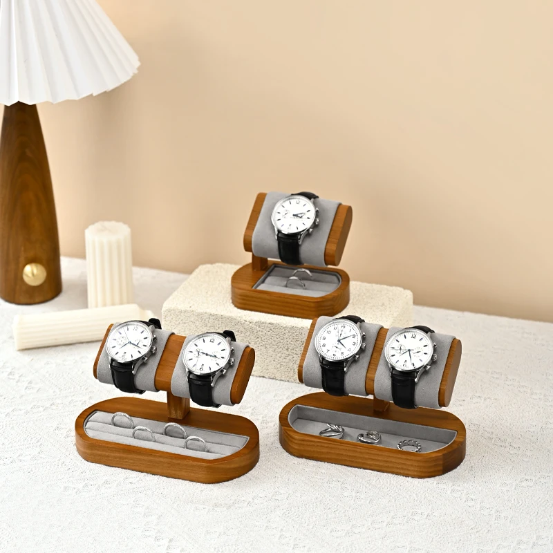 Oirlv Wooden Watch Rack Display Stand Watch Storage Organizer Stand Ring Jewelry Holder Display for Wrist Watch Jewelry Rack