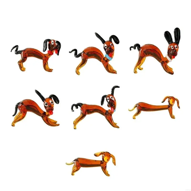 Delicate Glass Dog Statue Decorative Accent Miniature Animal Figurine For Bookshelves And Windowsill Ornament 