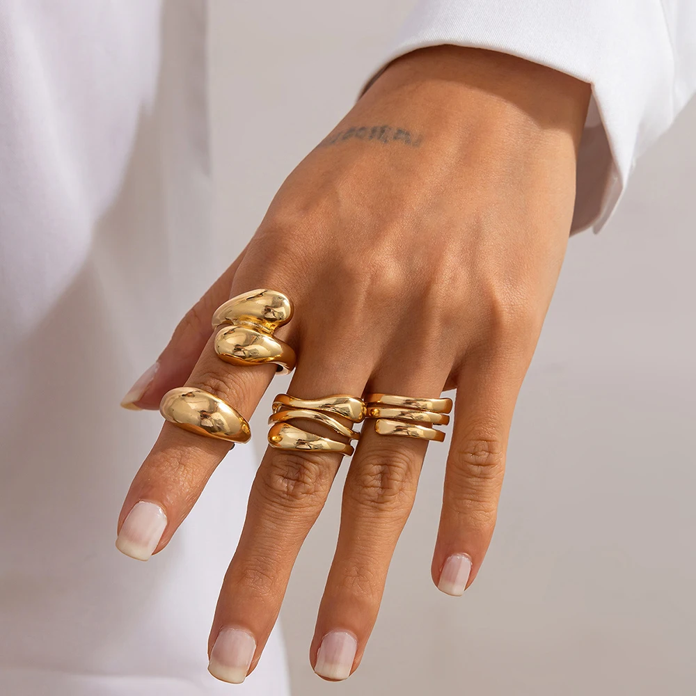 Fashion 4Pcs Irregular Rings Set for Women Punk Personality Gold Silver Color Open Rings Party Daily Female Jewelry