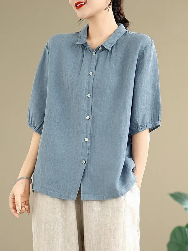 Faionable coton lin ensemble ort Sve boutonné brodé Harlan pantalon ample décontracté deux pièces ensemble âge 25-35 vêtements d'été