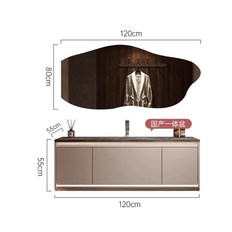 Tidal rock integrated basin light luxury wind rubber wood paint enlarged basin bathroom cabinet customization