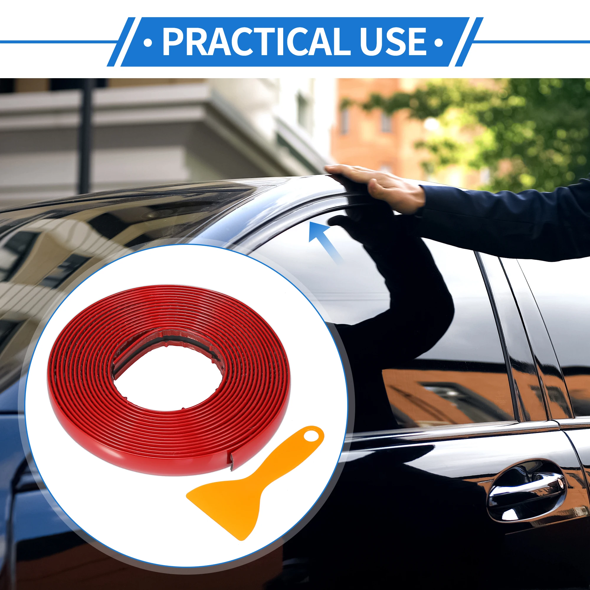 Uxcell 5M Window Chrome Trim Strip Universal for Car Bumper Door Body Self Adhesive Decorative Sticker Self-Adhesive Strip Red