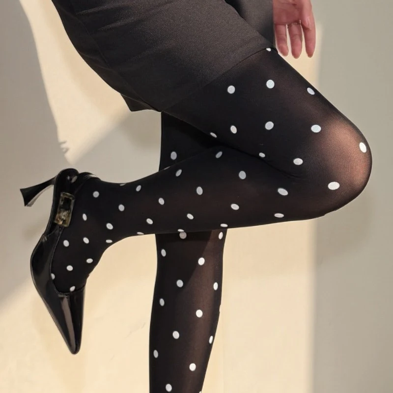 Vintage Ultra-thin Polka Dot Tights Translucent Sexy Slimming Leggings for Women Sweet Girls Elastic Stockings Pantyhose Hosiery