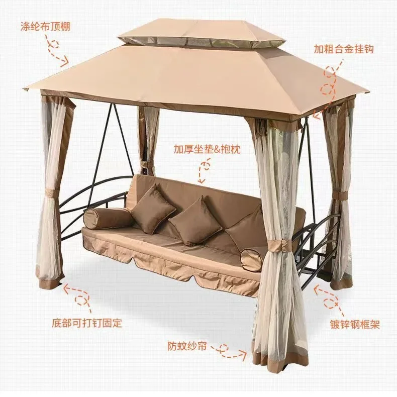 Steel outdoor swing bed rocking chair can sit and lie down dual-purpose swing chair courtyard garden wrought iron leisure